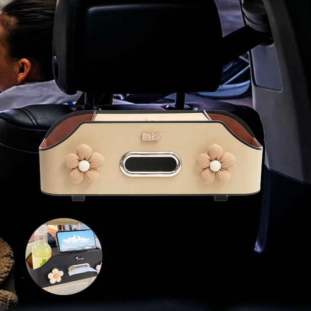 Organizador de Asiento Trasero Shamjiam Universal de Cuero PU con Portavasos Caqui