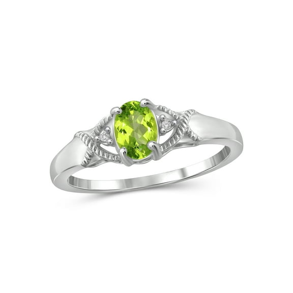 JewelersClub Peridot Ring Birthstone Jewelry – 0.50 Carat Peridot Sterling Silver Ring Jewelry with White Diamond Accent – Gemstone Rings with Hypoallergenic Sterling Silver Band