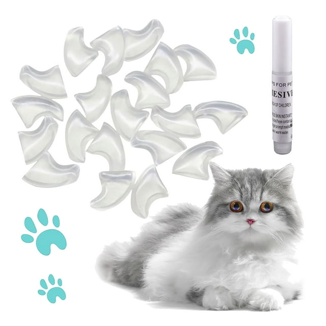 Trousse de Capsules Souples pour Ongles de Chat avec Colle Transparente de 18 ml pour Soins des Animaux Intérieur Extérieur Comprend 20 Capsules et Caoutchouc TPR Doux pour 20 Pcs