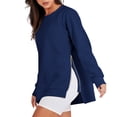 thumbnail image 4 of Rovga Women Sweatshirts Long Sleeve Long Fit Tops O-Neck Soft Pullovers Side Zip Shirts Female Outwear, 4 of 9