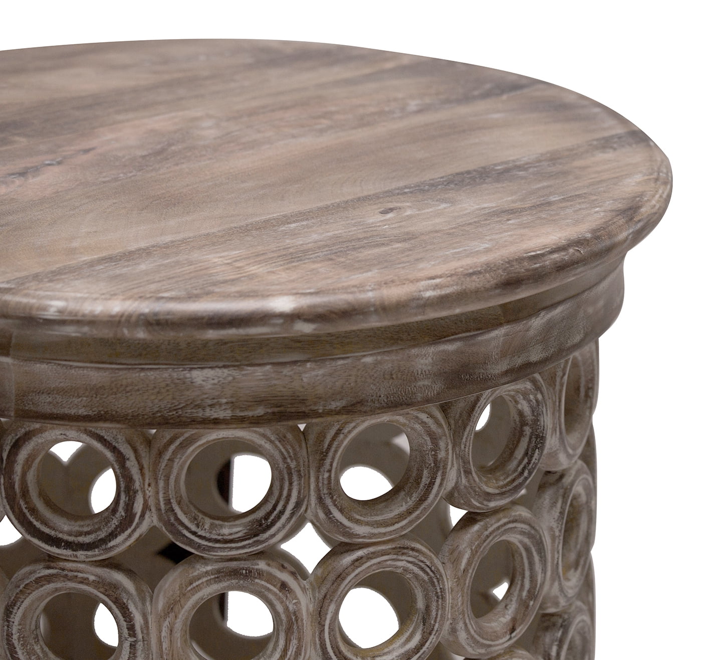 LR Home Terra Round Indoor Side End Table, Graywash Finish