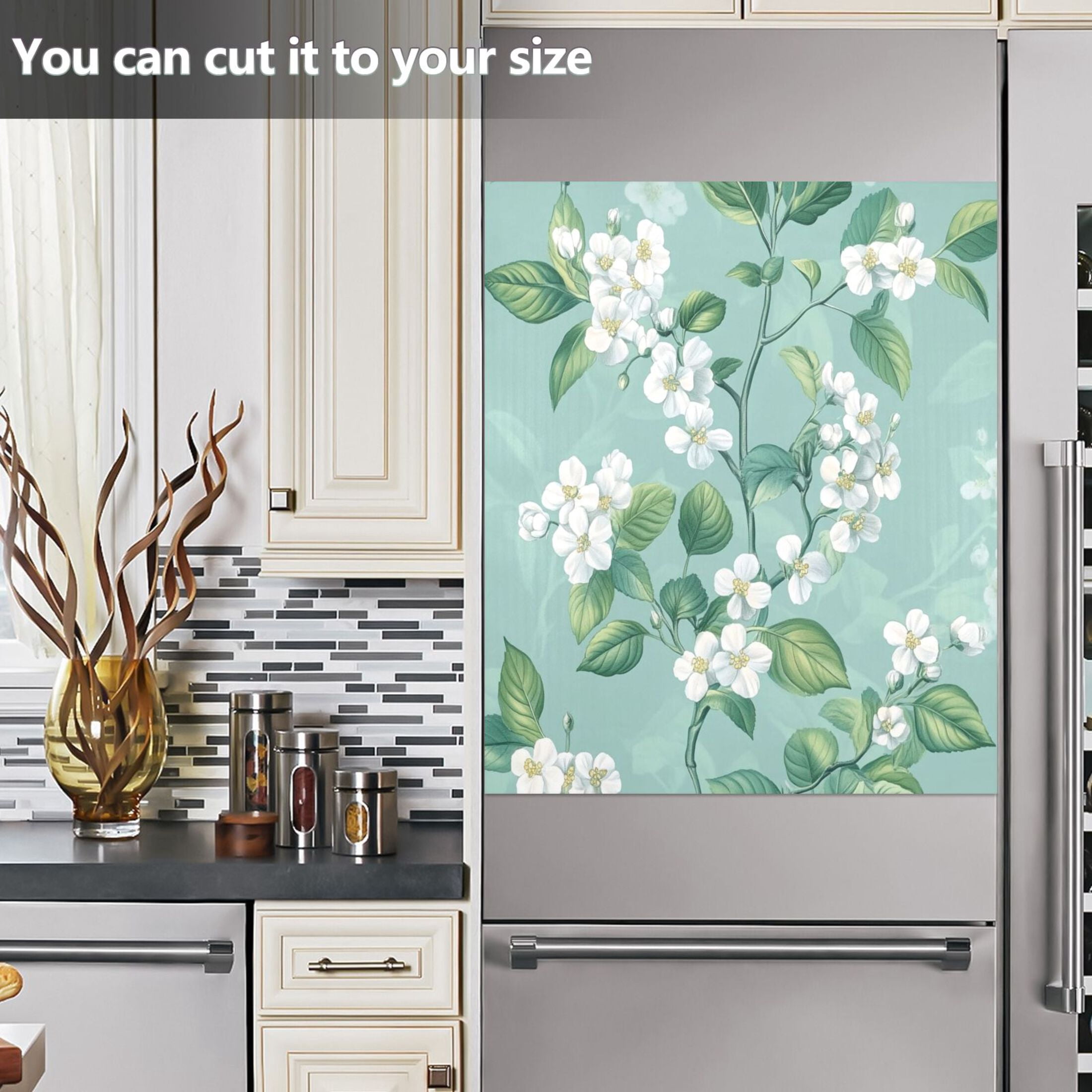 Dishwasher Magnetic Sticker 23x26 Inch Refrigerator Magnetic Sticker Washing Machine Magnetic Sticker Kitchen Panel Magnetic Sticker Home Decor Beautiful White Flowers