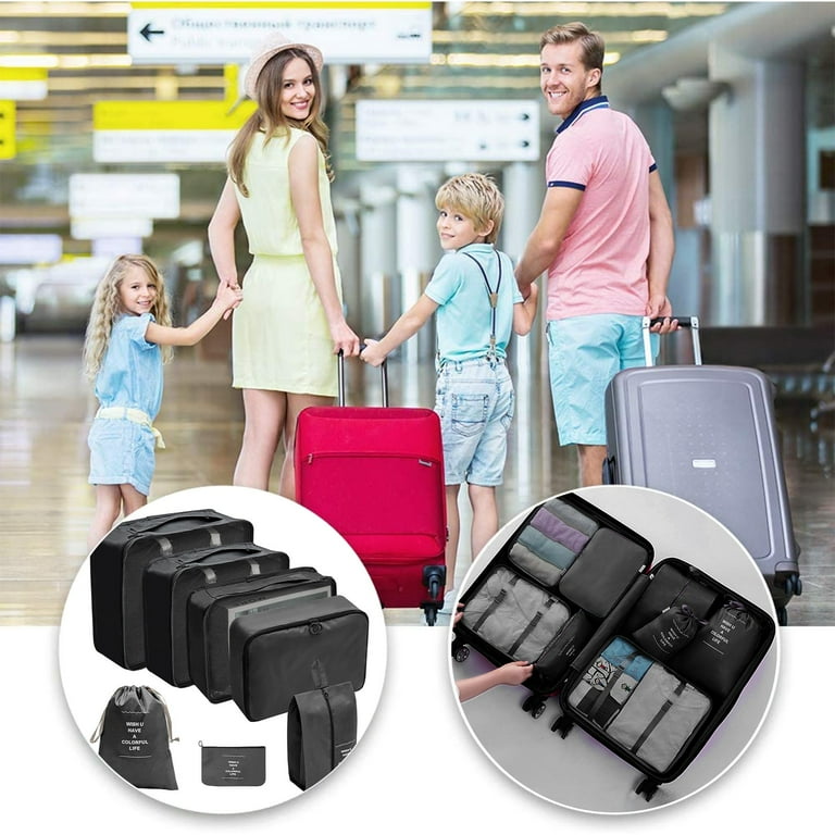 Koovon Packing Cubes for Travel, 8pcs Travel Cubes Set Foldable Suitcase Organizer Lightweight Luggage Storage Bag, Gray, Size: Large