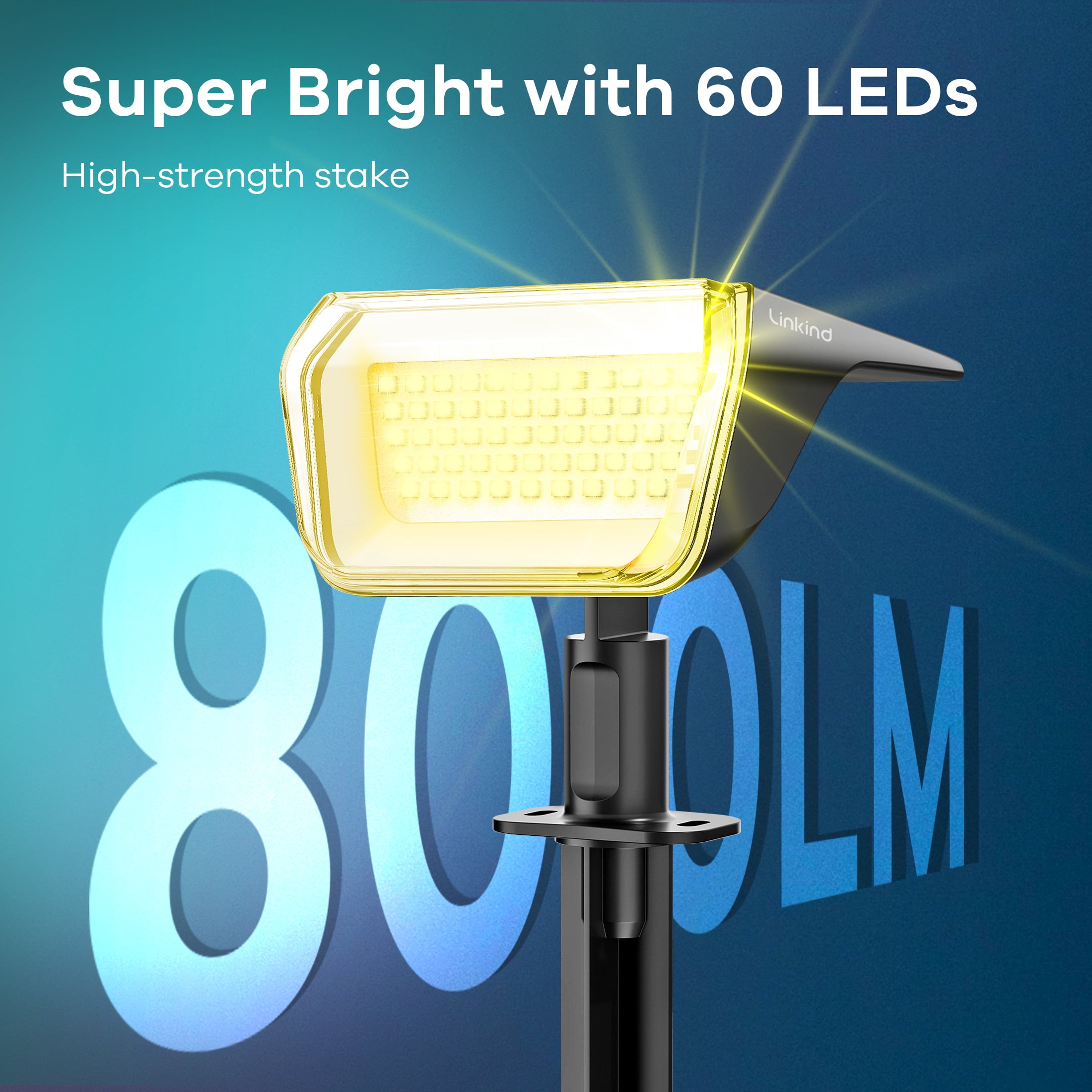 Linkind Solar Lights Outdoor, 60 LEDs IP67 Waterproof Solar Spotlights Outdoor, Solar Landscape Lights for Patio, Garden, Pathway, Yard (6 Pack-Warm White)