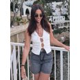 thumbnail image 4 of HH TRAF Elegante chaleco para mujer, moda de verano, con cordones, color sólido, sin mangas, informal, cuello en V, camisetas ajustadas versátiles para mujer, 4 of 5
