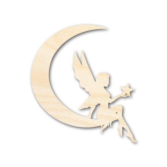 Unfinished Wood Moon Fairy Silhouette - Craft - up to 46" DIY 5" / 1/8"