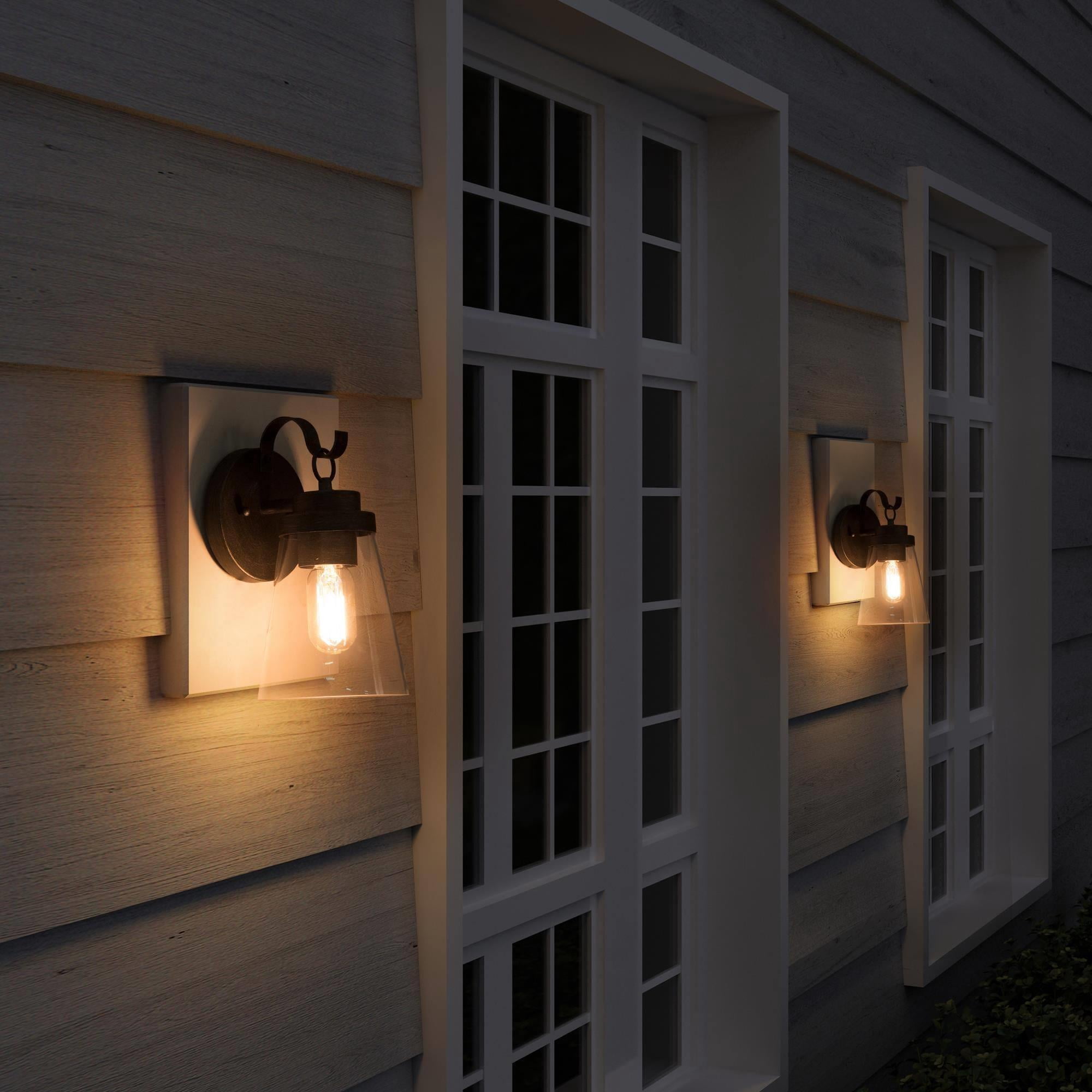 LNC 1-Light Farmhouse Brushed Black Clear Glass Cone Shape 10" Outdoor Wall Light