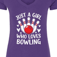 thumbnail image 4 of Inktastic Just a Girl Who Loves Bowling Women's V-Neck T-Shirt, 4 of 5