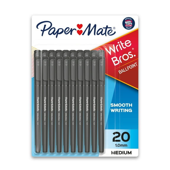 Paper Mate Ballpoint Pens, Write Bros. Black Ink Pen, Medium Point (1.0mm), 20 Count