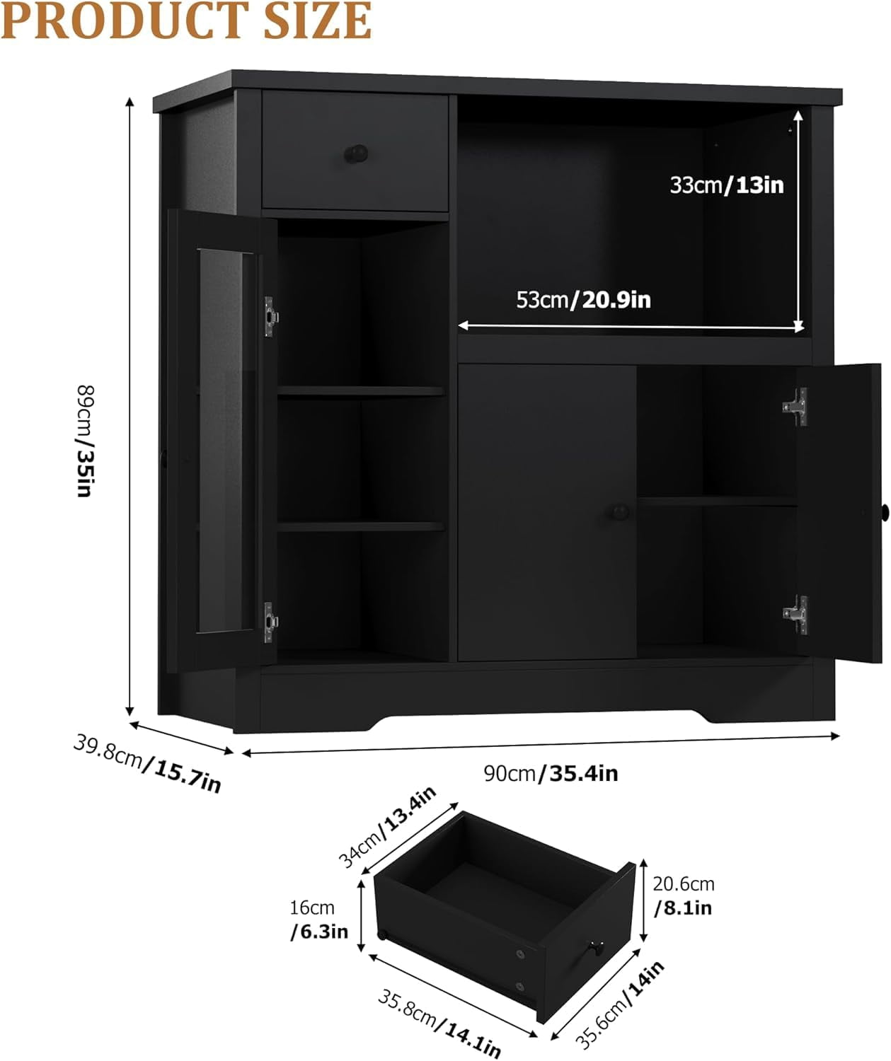 Yeshouse Pantry Storage Cabinet, Multipurpose Kitchen Sideboard with Drawer, 3 Doors & Adjustable Shelving