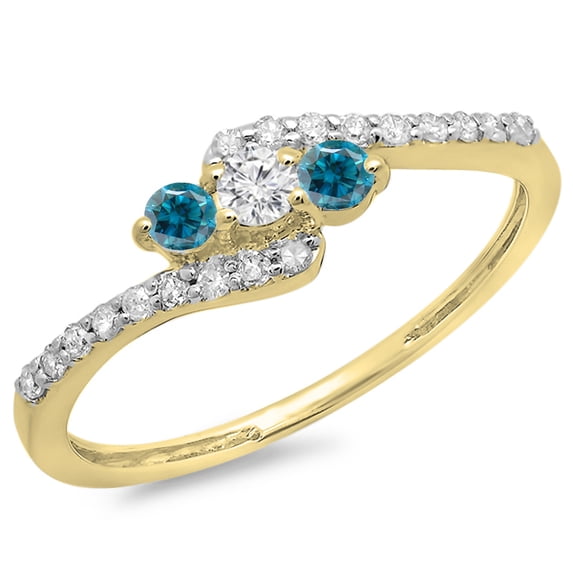 Dazzlingrock Collection 0.33 Carat (ctw) 14K Blue & White Diamond Engagement 3 Stone Bridal Ring 1/3 CT, Yellow Gold, Size 7.5