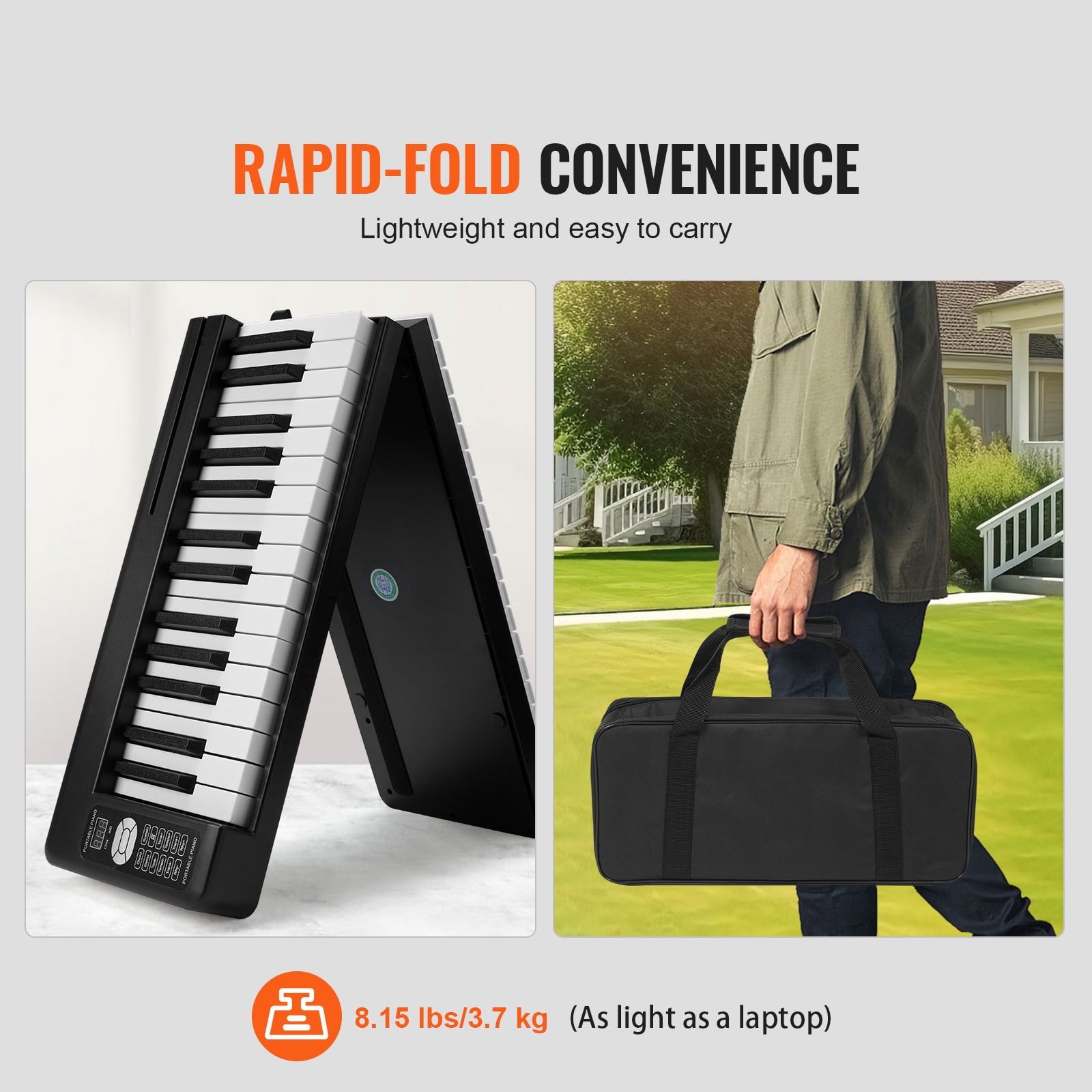 KFFKFF 61-Key  Foldable Keyboard Piano for Beginners, Features Bluetooth & MIDI Compatibility, Compact Electronic Digital Piano with Sustain Pedal, Touch-Sensitive Illuminated Keys