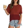 thumbnail image 6 of Fanxing Hide Belly Tops For Women 3/4 Sleeve Red Patchwork Summer Tops Comfort Breathable Crewneck Tees Shirts, 6 of 8