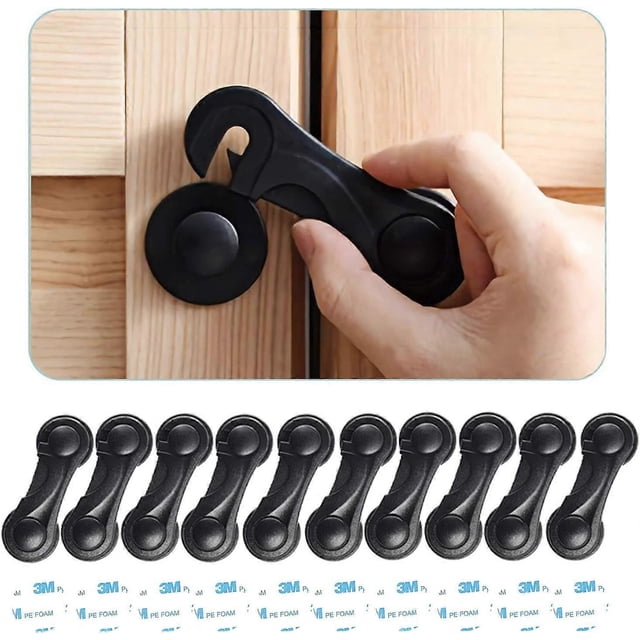 10 Pack Child Safety Cabinet Locks - Safety Locks for Drawers, Toilet Seat, Fridge, Oven, with 10 Extra 3M Adhesives (Black)