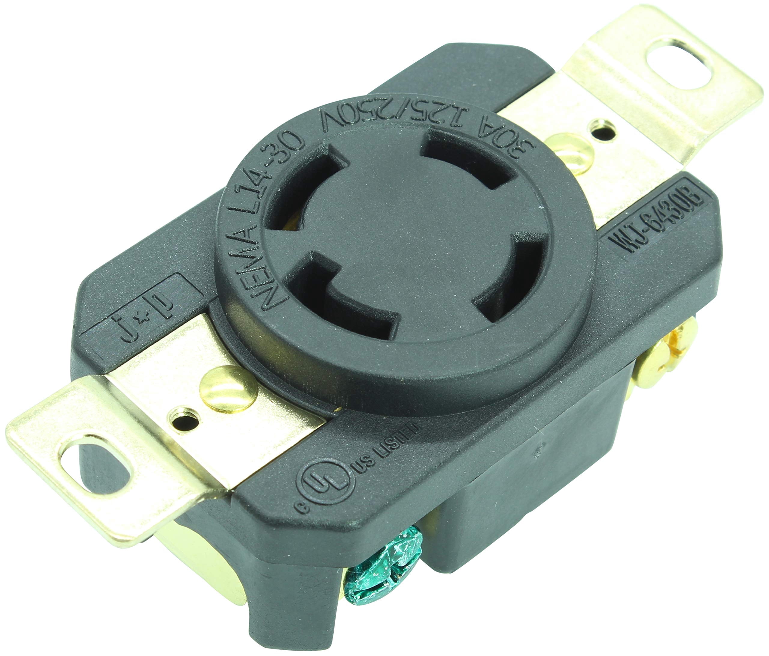 Journeyman-Pro 2710, NEMA L14-30R, 30A 125/250 Volt, Flush Mounting Locking Receptacle Socket/Outlet, Black Industrial Grade, Grounding Welding/Generator Rated 7500 Watts (1, 2710 w/SS Faceplate)