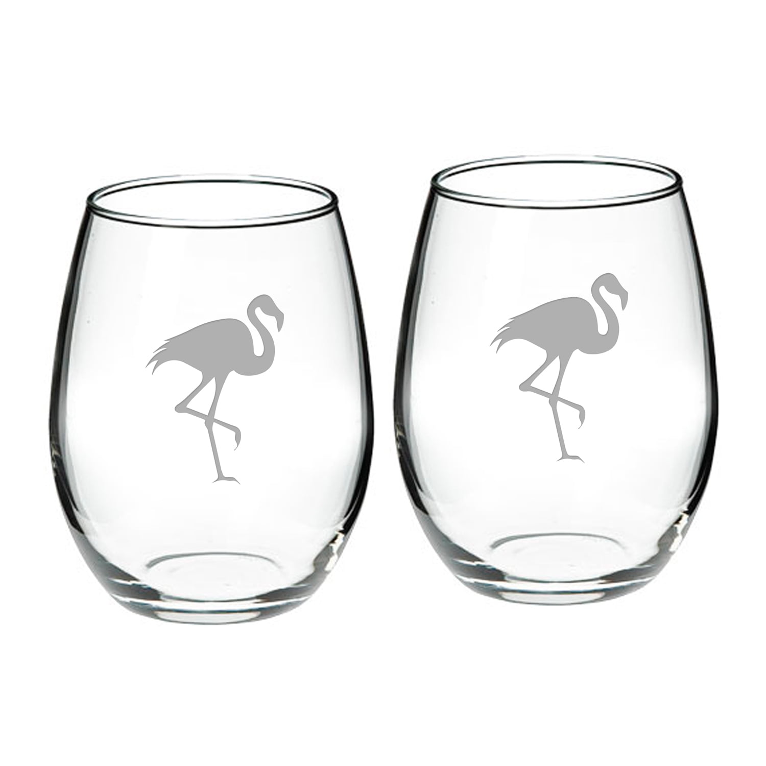 Flamingo Deep Etched Stemless Red Wine Glass