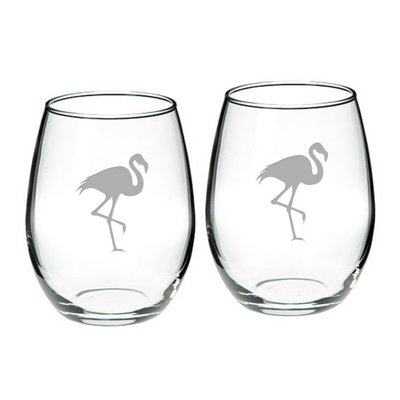 Flamingo Deep Etched Stemless Red Wine Glass