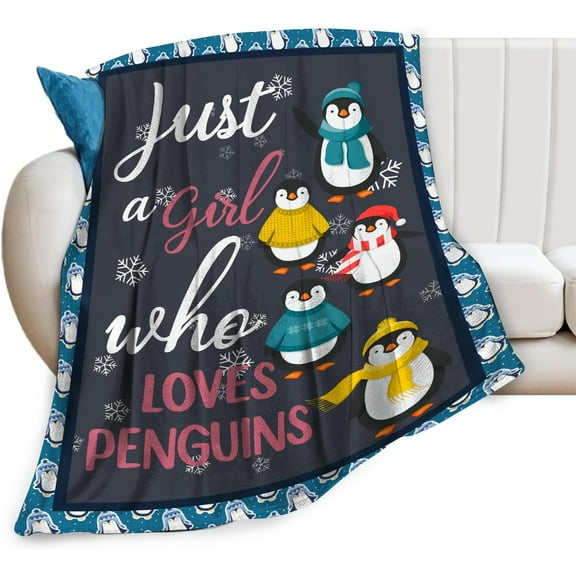 Penguin Blanket Penguin Gifts for Girls Women Just A Girl Who Loves Penguin Throw Blanket for Kids Adults Soft Warm Cozy Fleece Blanket for Couch Sofa ​Bed 40"x50"