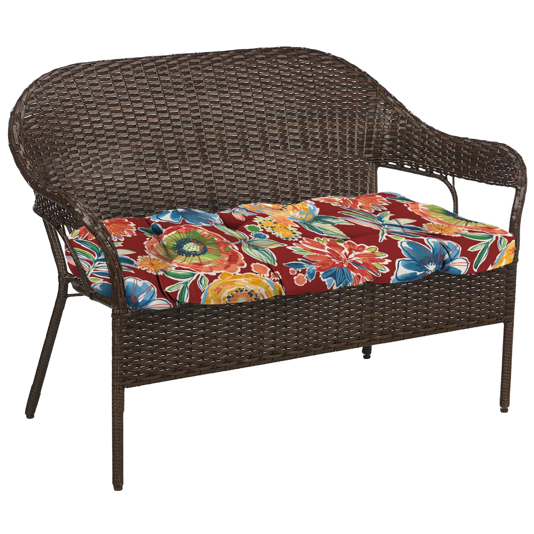 Jordan Manufacturing 44" x 18" Colsen Berry Red Floral Rectangular Tufted Contoured Outdoor Wicker Settee Bench Cushion