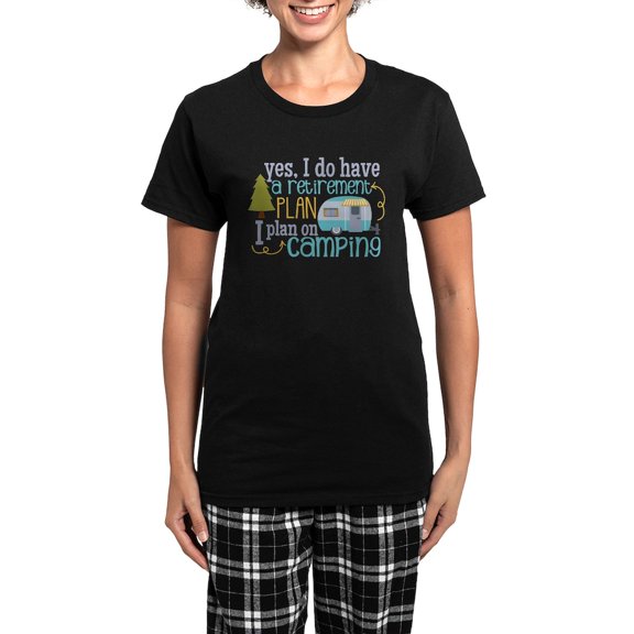 CafePress - Yes, I Do Have A Retirement Plan I Plan On Camping - Women's Short Sleeve Print T-Shirt and Pants Dark Cotton Pajama Set
