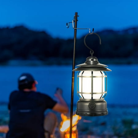 Camping Lantern Outdoor Light Rechargeable Camping Light Vintage Tent Lamp Flashlight for Camping Essentials Camping Gear and Night Lighting for Camping Tables(Black)