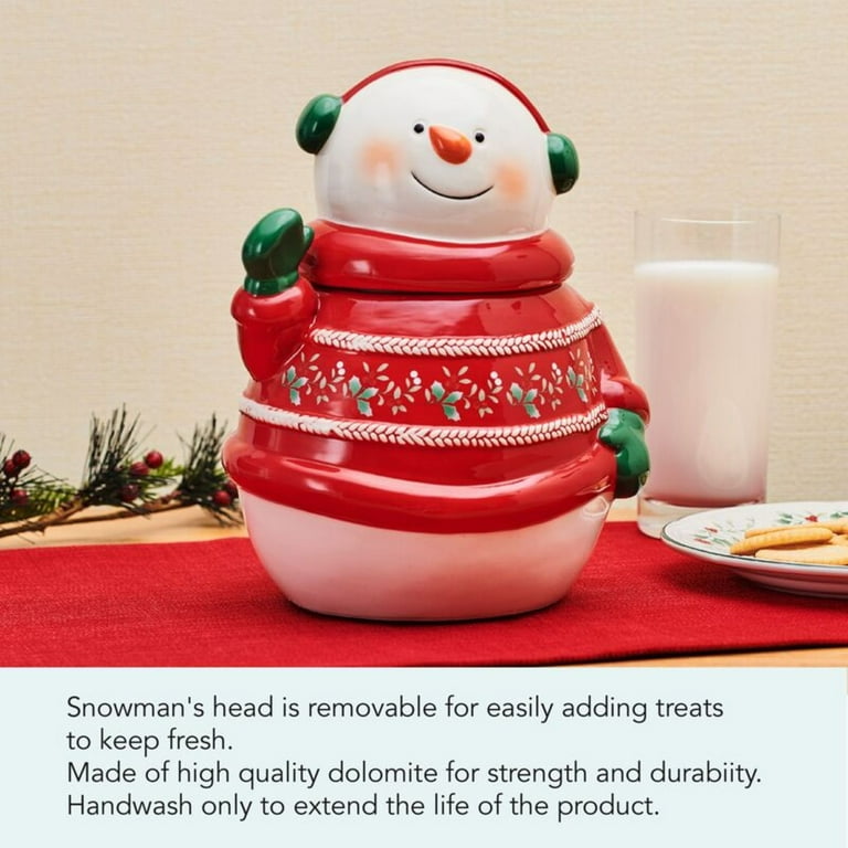 Pfaltzgraff Winterberry Ceramic Snowman Cookie Jar 10in Festive