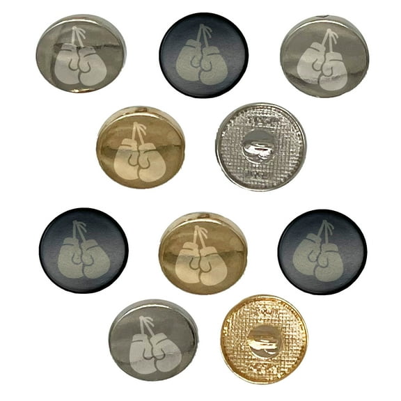 Pair of Boxing Gloves Hanging Set of 10 Metal 0.6" (15mm) Sewing Shank Round Buttons - Silver Color