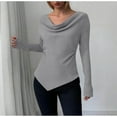 thumbnail image 2 of XFLWAM Women's Spring Bell Long Sleeve Tops Cowl Neck Asymmetrical Ribbed Fitted Shirts Y2K Going Out Slim Tops, 2 of 4