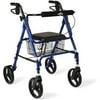 Medline Deluxe Rollator, Folding Rolling Walker, 8" Wheels, 300lb Weight Capacity, Royal Blue Frame