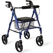 Medline Deluxe Rollator, Folding Rolling Walker, 8" Wheels, 300lb Weight Capacity, Royal Blue Frame