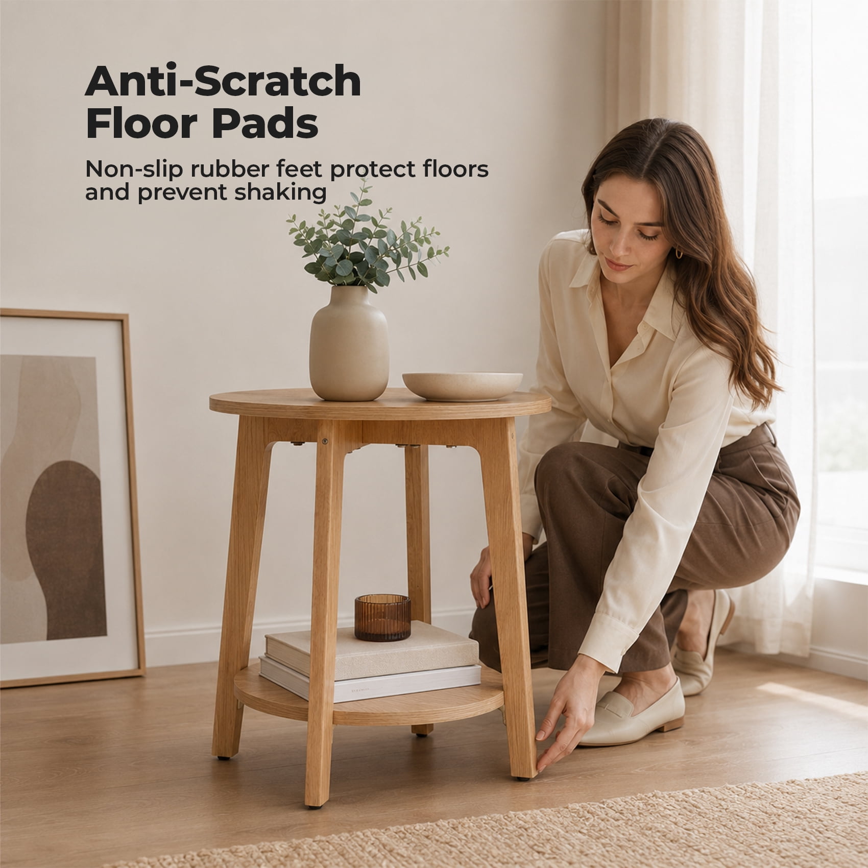 Alvantor Side Table, 2-Tier Small Round End Table, Nightstand with Tapered Legs, Curved Transitions, for Small Spaces, Living Room, Bedroom
