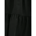 thumbnail image 5 of Women Black Solid Layered Pleated Skirt with Elastic Waistband, Flowy Casual Vacation Skirt, Comfortable High-Drape Bottom Garment for Spring Outdoor Trips, Sightseeing and Daily Leisure Styling, 5 of 7