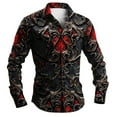 thumbnail image 3 of Mens Shirts Casual Carnival Gothic Festival Print Long Sleeve Top Dark Medieval Style Costume Comfortable Shirt for Men Red S, 3 of 4