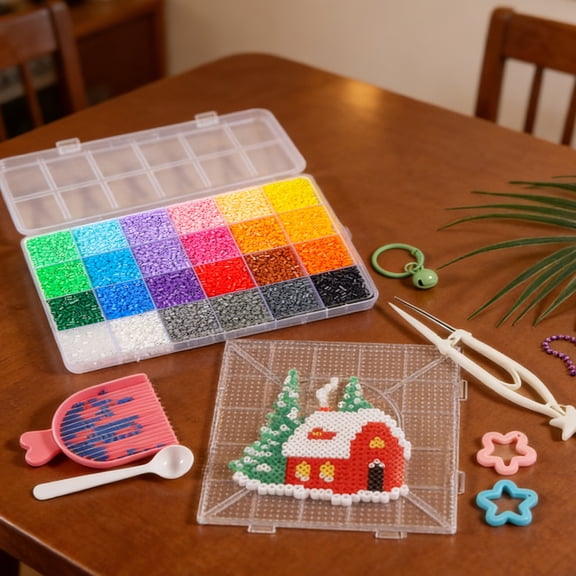 8400 Pcs Fuse Beads Kit for Craft Making 24 Colors Mini Small Iron Beads Set with Accessories for Boys & Girls