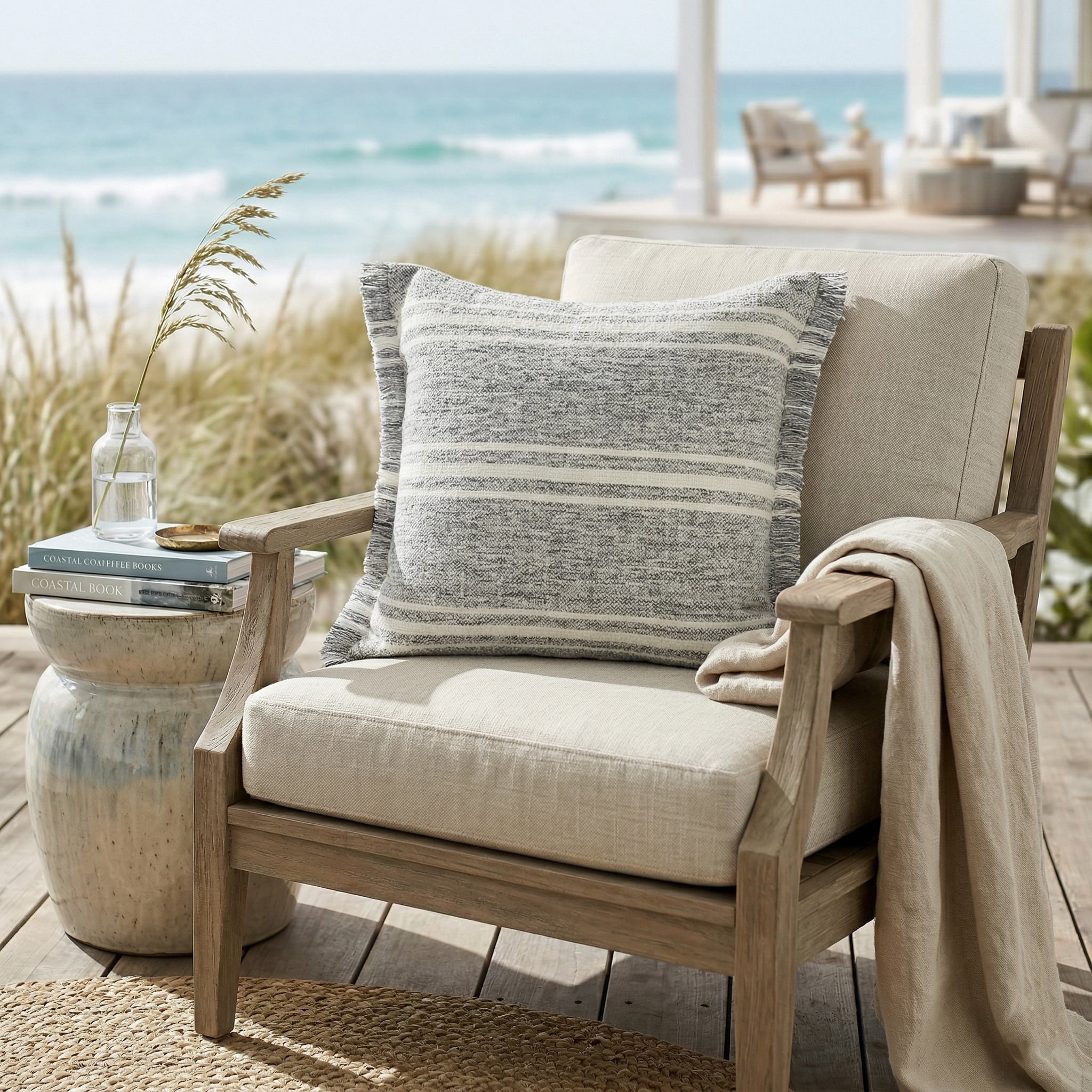 Ox Bay Babel 24" x 24" Gray Striped Indoor/Outdoor Adult Decorative Throw Pillow