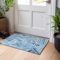 Addison Rugs Chantille Indoor/Outdoor Transitional Geometric Blue Washable Rectangle Rug, 1'8" x 2'6"