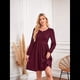 thumbnail image 5 of Vestido de Mujer con Mangas Largas Tipo Farol, Cuello Redondo, Falda Evasé, Moda de Otoño Vino Tinto M, 5 of 9