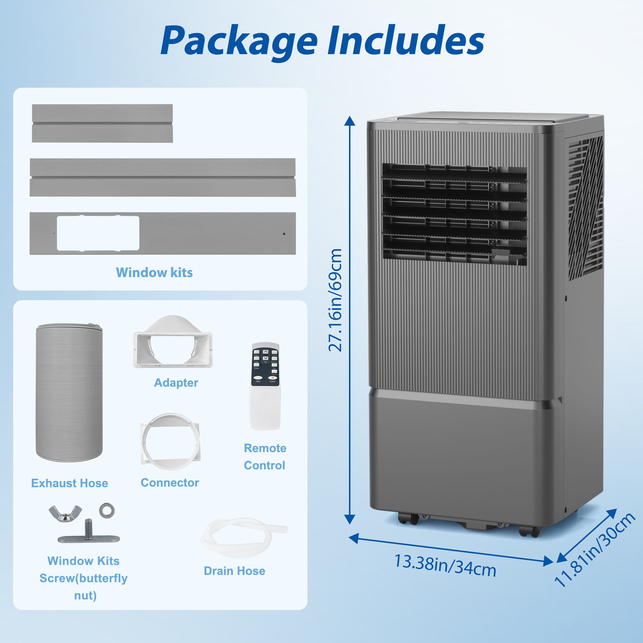 Portable Air Conditioner 10,000 BTU (ASHRAE) for Room Up to 450 Sq.Ft - 3-in-1 AC, Dehumidifier & Fan - Remote, 24H Timer, Window Kit - Home & Office