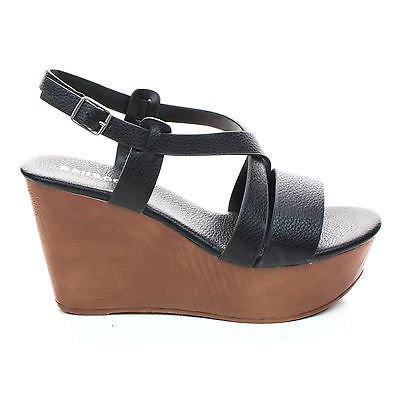 White Cross Bamboo - Becca09 by Bamboo, Criss Cross Cut Out Ankle strap Open Toe Platform Wedge Sandal