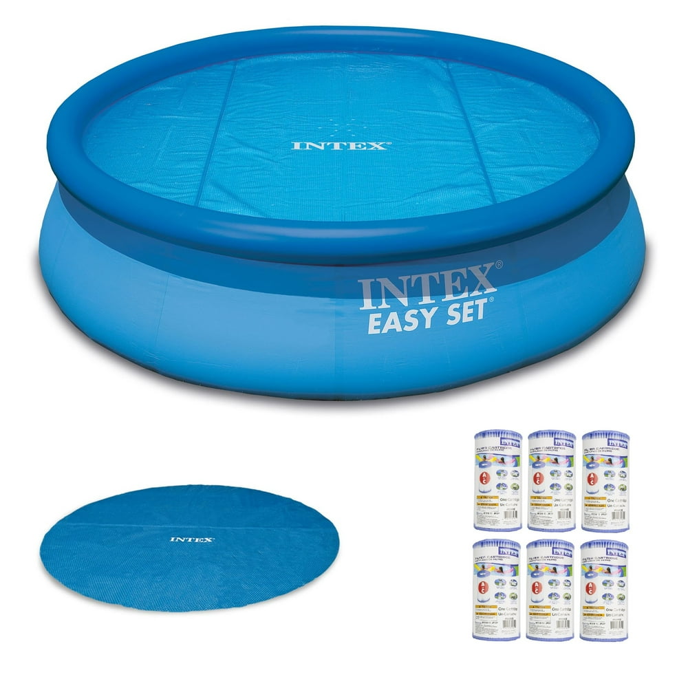Intex Inflatable Round Pool, 18? Round Solar Pool Cover & Type A Filter (6 Pack)