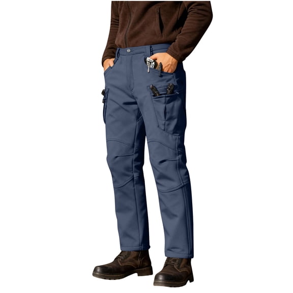 LMOIPLI Fleece Lined Cargo Pants for Men Waterproof Ripstop Pants with Multi Pockets Stretch Outdoor Hiking Outfits Navy S