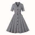 thumbnail image 2 of WCMZJ Women Vintage 1940s Dress Retro 40s 50s Button Down Business Work A Line Cocktail Dresses Short Sleeve Formal Dress Black XXL, 2 of 5