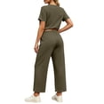 thumbnail image 4 of Womens 2 Piece Outfits Sweatsuit Short Sleeve Tops and Drawstring Waist Cropped Wide Leg Pants Lounge Workout Sets, 4 of 5