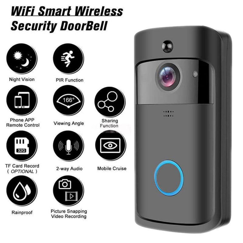 WiFi Visual Ring Smart Doorbell Smart Home Wireless Camera Video Door Bell Phone Intercom Homekit Automation Module Black - Walmart.com