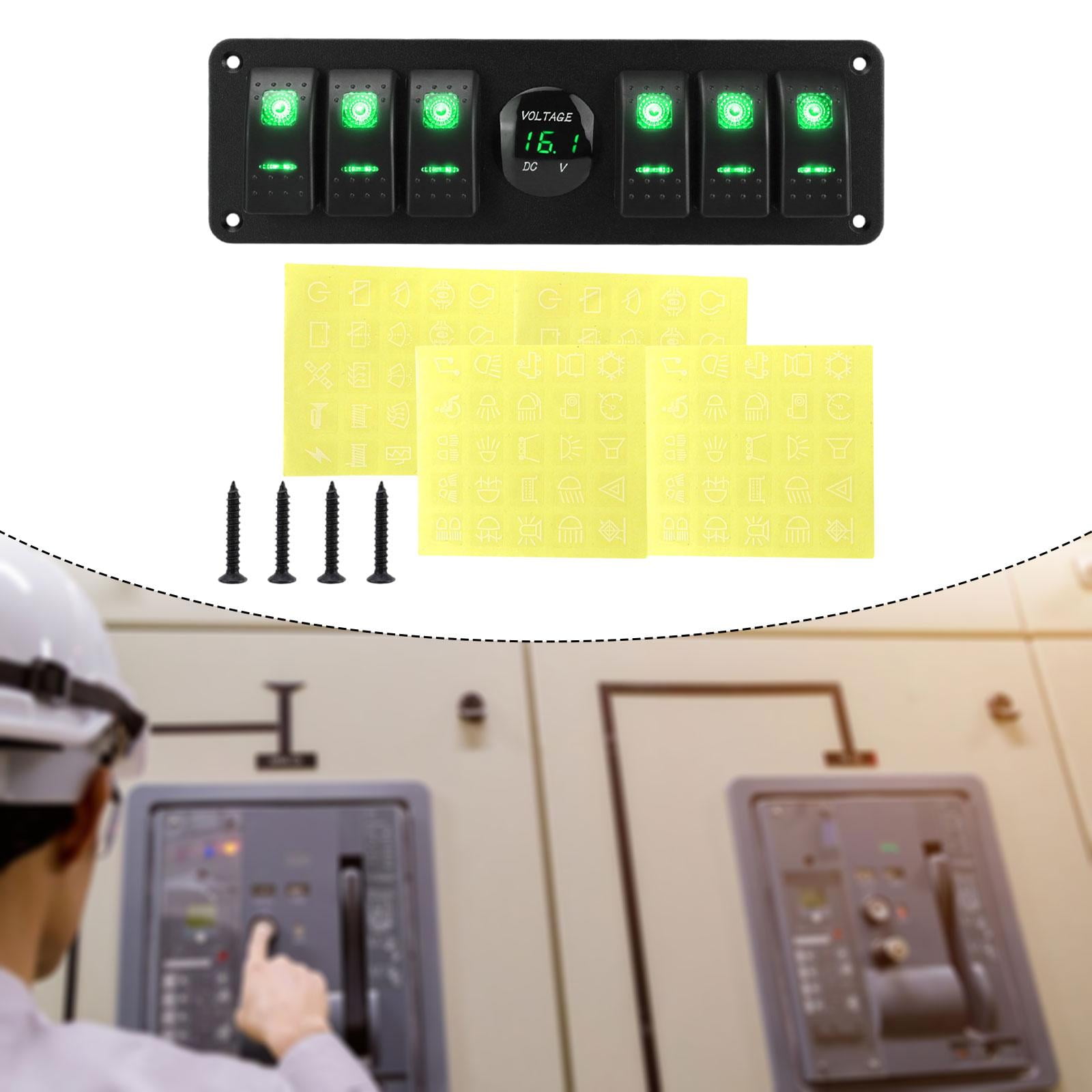 6 Gang Rocker Switch Panel Voltages Display Pre Wired Waterproof Construction for Trucks Marine Vehicles Cars