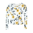 thumbnail image 5 of YueHuiYing Women's Casual Round Neck Long Sleeved Floral Print Slim Tight Fitting Loose Tunic Top White M, 5 of 6