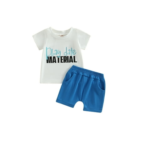

Arvbitana 2Pcs Infant Baby Boy Summer Outfits Short Sleeve Letter Print Tops + Shorts Set Toddler Clothes