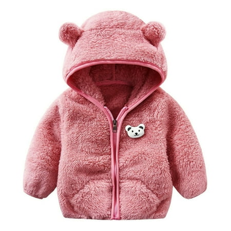 

CNGELG Baby Girls Boys Jacket Bear Ears Hooded Outerwear Zipper Warm Fleece Winter Coat