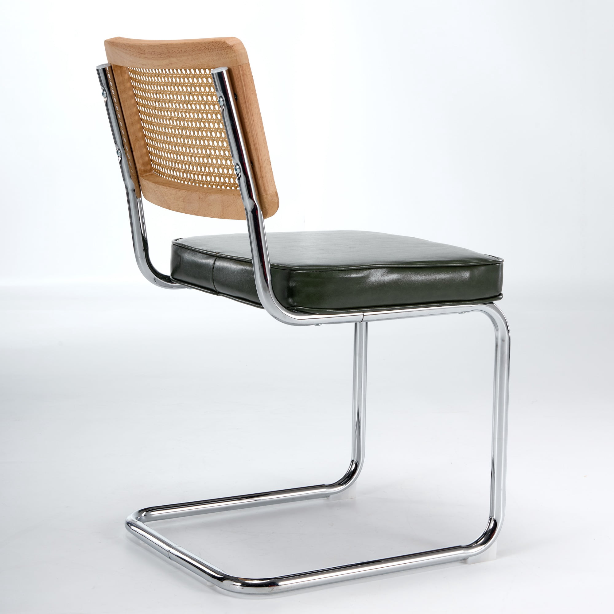 Armless Dining Chairs Set of 2, Mid‑Century Modern Kitchen Chair with Faux Leather Upholstered Seat, Cantilever Accent Chair