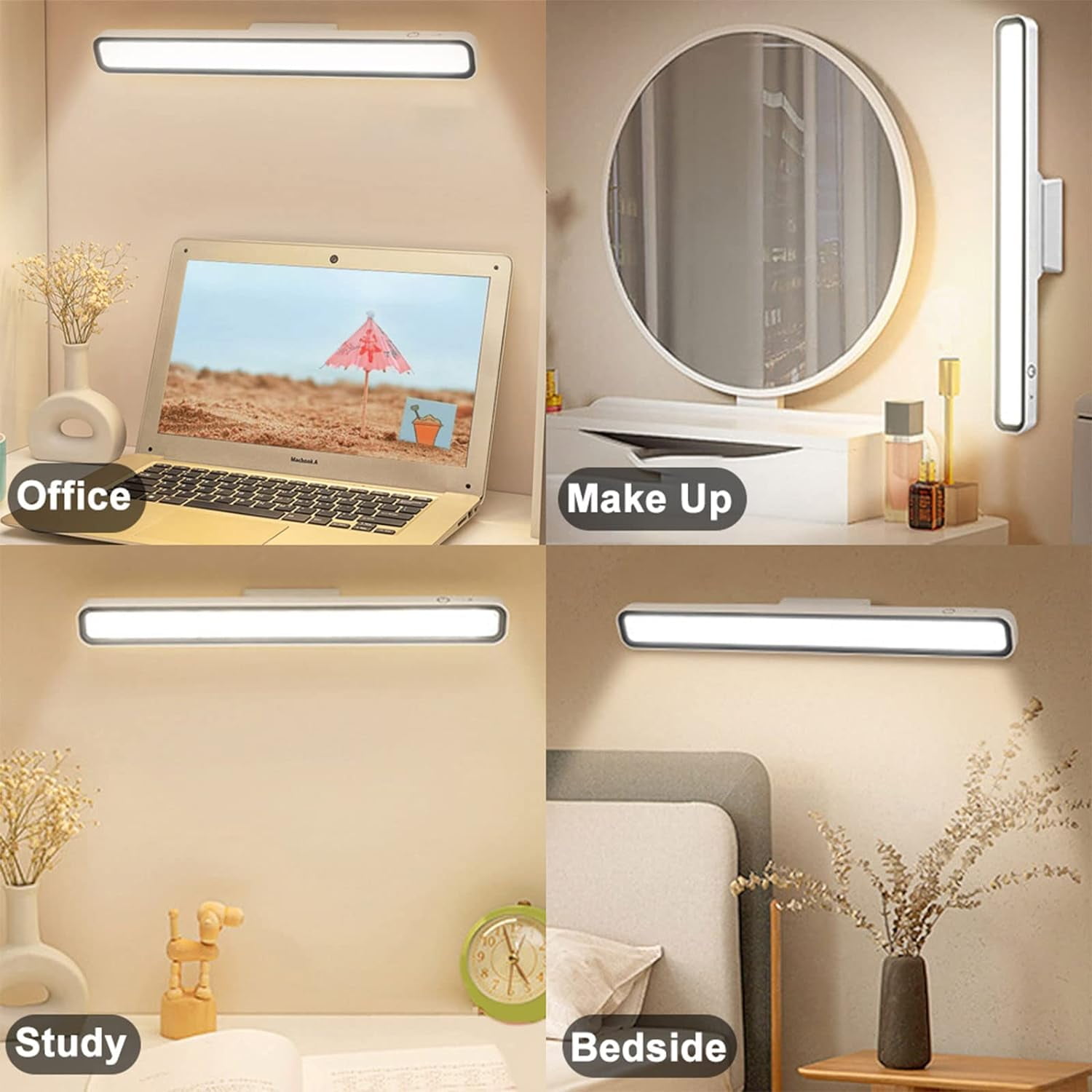 Desk Lamps for Home Office, Led Desk Light, Portable Magnetic Light Bar for Desk Reading, 3000K to 6000K Adjustable Color Temperature USB Rechargeable Under Cabinet Lighting, White